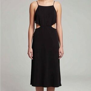 TOPSHOP black textured silky square neckline cut out sides slip dress